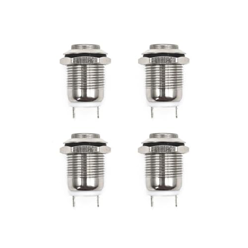 Image of JZK 4-Pack 12mm Latching Push Button Switch, 3A 12V/24V/125V/250VAC Waterproof Metal On/Off Pressure Switch, High Head Nickel-Plated Copper, 2-Pin Solder Terminal, Silver