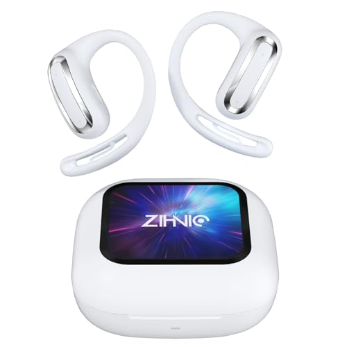 ZIHNIC Multi-Mode AI-Translation Earphones with Real-Time Translation Smart LED Touch Screen Crystal Clear Sound IPX5 Waterproof Perfect for Travel & Business Meetings-White