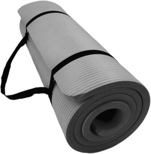 Tuyiutm ヨガマット トレーニングマット エクササイズ フィットネス 筋力トレーニング 多機能 収納簡単 NBR素材 滑り止め 軽量 非常に厚手 持ち運び用ストラップ付き (グレー,183*61*1.5cm)