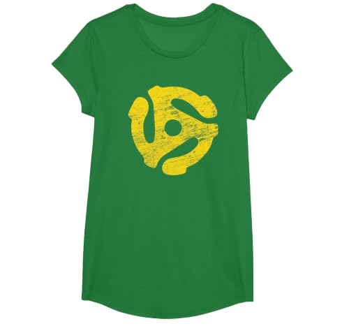 Vinyl Record 45 RPM Spindle Adapter T Shirt T-Shirt, Girls, Kelly Green, Small