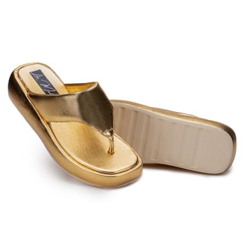 Chinelo Feminino Flatform Sandália Papete Rasteirinha Confortável Dourada - Lila Martore (Dourado, B