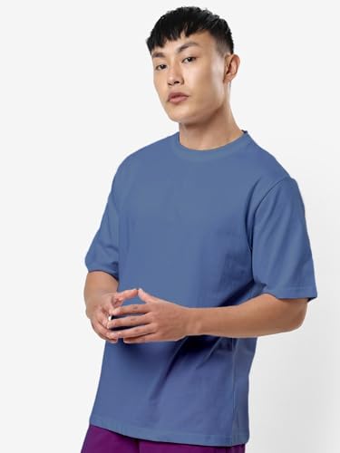 Image of crazymonk Oversized Baggy Fit Drop Shoulder Half Sleeves Round Neck Solid Pure Cotton T-Shirt for Men