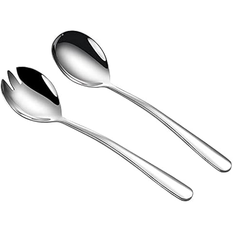FOXAS Stainless Steel Individual Salad Servers, 8 inch Salad Spoon Fork Serving at Dinner, 20CM Salad Tableware Cutlery Set, Heavy-Duty Quality Salad Servers, Mirror Polish, Dishwasher Safe Cover