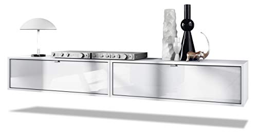 Vladon Ensemble de 2 Set Meuble TV Lana 100, lowboards de 100 x 29 x 37 cm chacun avec Beaucoup d'espace de Rangement, Caisson en Blanc Mat, façades en Blanc...