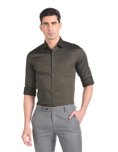 Image of Arrow Men Slim fit Cotton Solid Long Sleeves Cutaway Collar Shirt