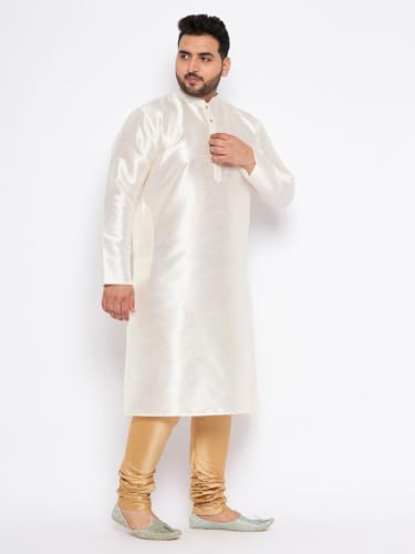 Image of Vastramay Plus Men's White Silk Blend Kurta Pyjama Set VPLUSMKWH001nPBL 44 | Independence Day