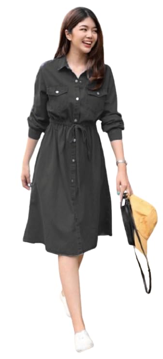Black Woman Poly Cotton Denim Shirt Dress 34700-picture-44