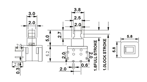 Micro switch de 6 pines con enclavamiento lateral interruptor táctil KFT-5.8 de cabeza alta 7