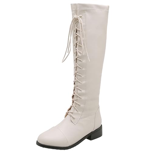 Bottes confort femme militaire genou lacet chaussure haute
