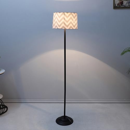 Image of tu casa Black Metal-Iron Base Foldable Floor Lamps with Maze Print & Satin Shade for Bedroom, Living Room, Lounge, Office Area, Gifting Without Bulb for Home Decoration (Height - 53 inch)