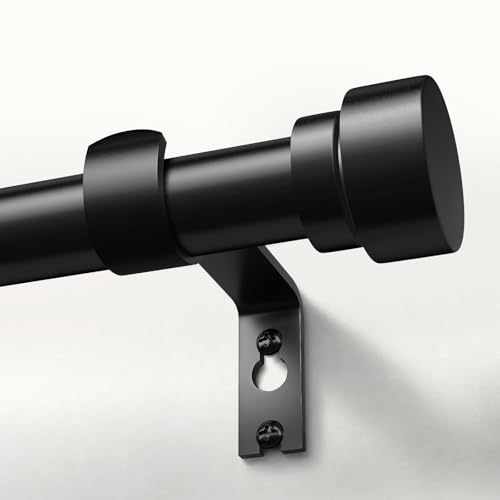 Oneach Black Curtain Rods for Windows 66 to 120 Inch 1 Inch Pole Adjustable Length Heavy Duty Metal Curtain Rod Set for Outdoor Bedroom Kitchen Living Room Decorative Drapery Rods with Finials