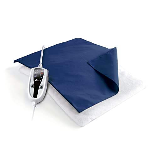 Ufesa Flexy Heat N2 Almohadilla Térmica Eléctrica, Manta Eléctrica Lumbar, Esterilla Eléctrica, 100W, 4 Niveles de Temperatura, Temporizador, Apagado Automático, Funda Textil Azul, 46x34cm