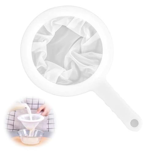 HABNI 400 Mallas Colador De Cocina Multiuso De Tela 24Cm, Colador Ultrafino De Malla De Nailon Con Asa,Mango De Plástico Ergonómico,Para Filtrar Zumos, Café, Miel, Té