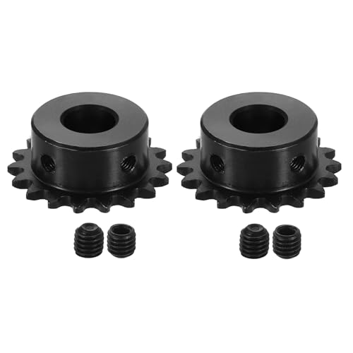 uxcell 2 Pcs #25 Chain Roller Sprocket 12mm Bore, 18 Tooth C45 Carbon Steel ANSI #25 Roller Sprocket Round Hole with Set Screws for ISO 04C Chain
