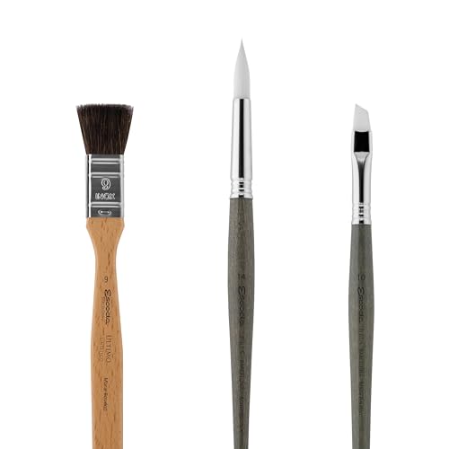Image of Escoda | Watercolour | Artist Set Marie Boudon | Size 9,10,14 | 3 Brushes | Synthetic White Toray + Tendo | Mottler + Angular + Round Pointed