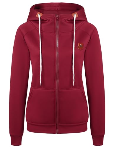 QUNERY Felpa Donna con Cappuccio Pullover/Zip Hoodie Donna Maniche Lunghe Felpa Donna Allentato Invernale Tuta B-Bordeaux S