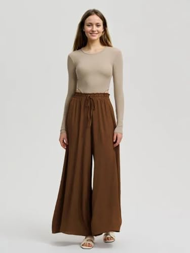 Image of KOTTY Women's Relaxed Fit Wide-Leg Drawstring Palazzo Trouser for Everyday Comfort & Style