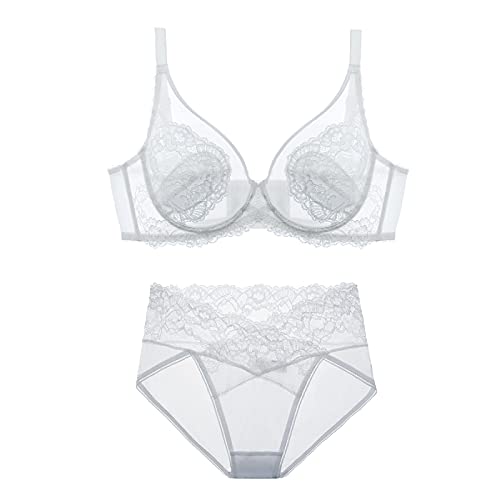 Soutien-gorge et culotte transparente en dentelle florale blanche 75G