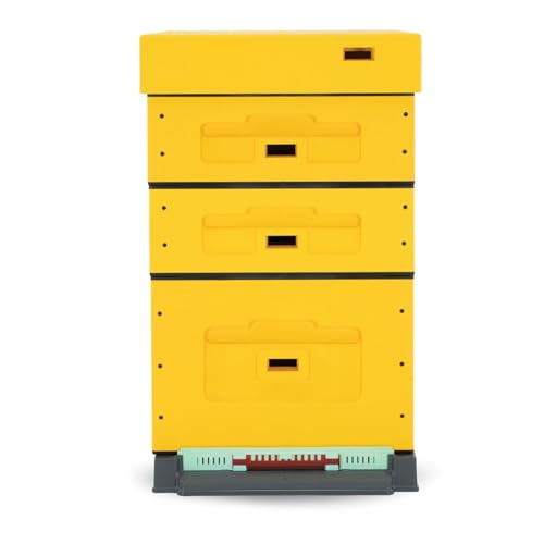 LYSON Bienenbeute Styropor Dadantbeute Dadant Blatt Beute OPTIMA Bienenstock-Set mit niedrigem Varroa-Kunststoffboden (GELB) für die Selbstmontage (Passende Rahmen:47×43,5x30cm;47×43,5x15,9cm)