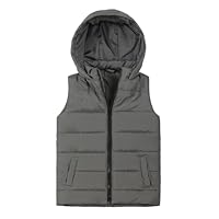 JOYSON Kids Lightweight Padded Gilet Sleeveless Puffer Vest Boys & Girls Quilted Outwear with Hood Dark Grey 5-6 Years