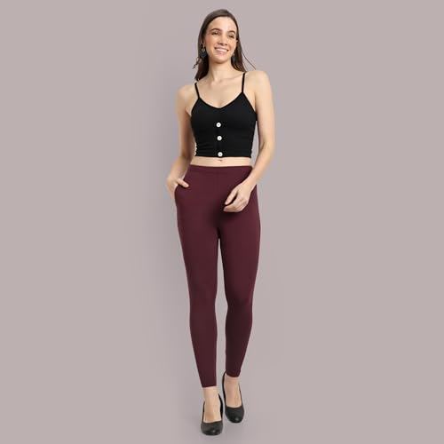 Image of ONE SKY Women Ankle Length Leggings | Premium Cotton Modal Spandex Blend | High Waist Stretchable & Bio-Washed Fabric | Colour-Lock | Ethnic Leggings for Women