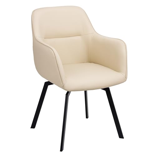 Baroni Home Poltrona Moderna Girevole con Braccioli e Rivestimento in Ecopelle e Gambe in Acciaio Nero, Seduta da Soggiorno, Camera da Letto, Angolo Lettura, Beige, 55x85x47 cm