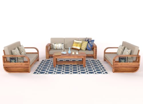 Image of Wooden 7 Seater Sofa Set for Living Room | Seven Seater Sofa for Office & Lounge | 3+2+2 Seater Sofa Sets for Home | Sheesham Wood (Honey)