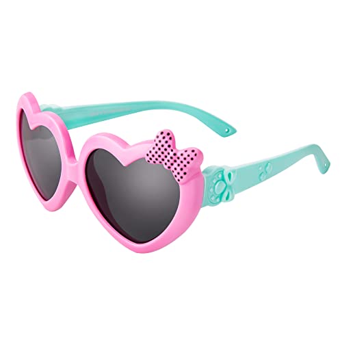 Hifot Gafas de sol bebe niña gafas sol polarizadas de goma suaves en forma de corazón gafas de sol infantiles UV400 100% protección rayos UVA y UVB (rosa&verde)