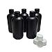KENZIUM - Pack de 5 Botellas de Laboratorio + 5 Tapones Blancos + 5 Negros, para Muestras de 1000 ml | de Cuello Ancho, de Plástico HDPE, Frascos Opacos, para Productos Fotosensibles