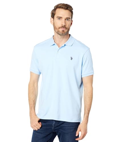 U.S. Polo ASSN. Men's Solid Interlock Polo, Open Air Blue, Large