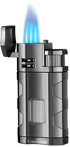 Castelar Cigar Torch Lighter Triple Flame Windproof Refillable Butane Cigar Lighter with Rest Holder