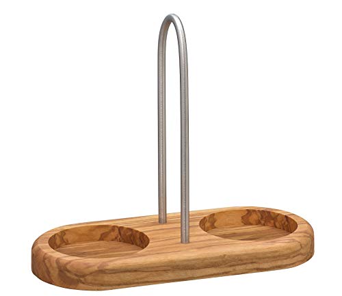 Zassenhaus 0000036060 Salt and Pepper Coaster Set With Handle Olive Wood, Stainless Steel, Brown, 15 x 10 x 8 cm