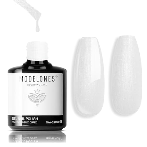 modelones Shine White Gel Nail Polish, 15ML Glitter Pearl White Gel Polish