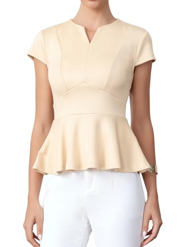 Haut col en V pour femme Allegra K : haut fluide à manches courtes et volants