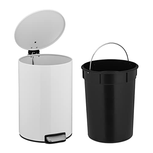 Image of Relaxdays Pedal Bin, 12 Litre, Soft-Close, Removable Inner Container, Modern Kitchen Dustbin, Metal, White, Iron, 38 x 26 x 30 cm