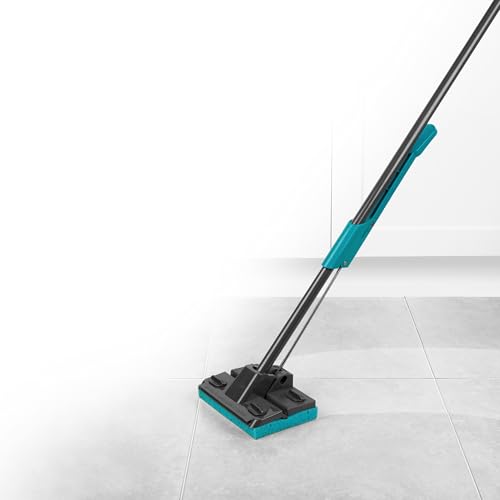 Beldray LA050915 Self Wringing Sponge Mop – Long Handle, Flat Hard Floor Cleaning Mop With Extra Replacement Head, Super Absorbent, Lightweight Floor Cleaner, Non-Abrasive, Easy Wring, Black/Blue