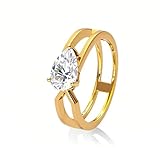 StiloVero Moissanite Ring for Women, 1.5ct Pear Shaped Teardrop Moissanite Colored Ring, 18K Gold Plated Sterling Silver, Statement Cocktail Rings for Women, Birthday Anniversary Jewelry Gift (Gold, 6)