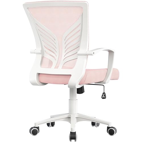 Yaheetech Ergonomic Mesh Office Chair Desk Computer Gaming Chair Executive Mid Back Work Chair with Lumbar Support Adjustable Height Comfy Armrests for Home Office, Pink