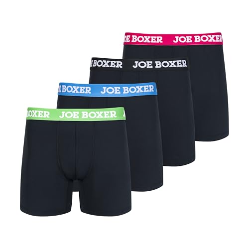 JOE BOXER Mens Microfiber Boxer Briefs 4-Pack, Smooth Spandex-Polyester Boxer Briefs for Men, Microfiber Underwear