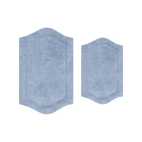 Home Weavers Waterford Collection 100% Cotton Tufted Bath Rug, Extra Soft and Absorbent Bath Rugs, Non-Slip Bath Mats, Machine Washable Bath Mats for Bathroom, 2 Piece Set, Blue
