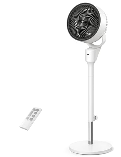 Dreo 80ft Electric Standing Fan for Bedroom, 25dB Silent Pedestal Fans with Remote, 80° Oscillating, 90° Manual Vertical, 3 Speeds, 34-41 Adjustable Height, 6H Timer（White）