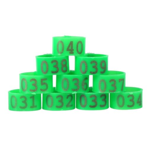 100PCS/Bag 16MM 001-100 Numbered Plastic Poultry Chickens Ducks Goose Leg Bands Leg Rings (Green)