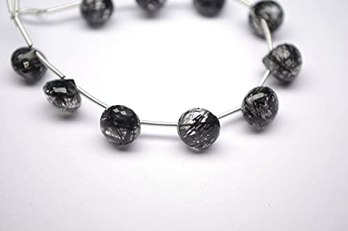 Quartz rutilé noir facetté 7-8mm perles oignon haut de gamme