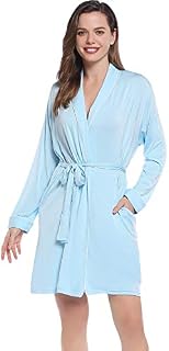 Amorbella ens Bamboo Thin Robe Short Lightweight Bathrobe with Pockets