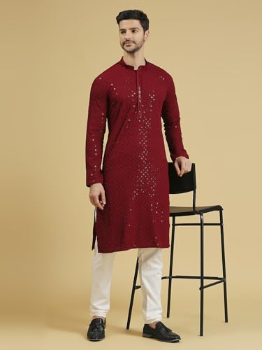 Image of Rajubhai Hargovindas Men Chikankari and Sequin Work Kurta