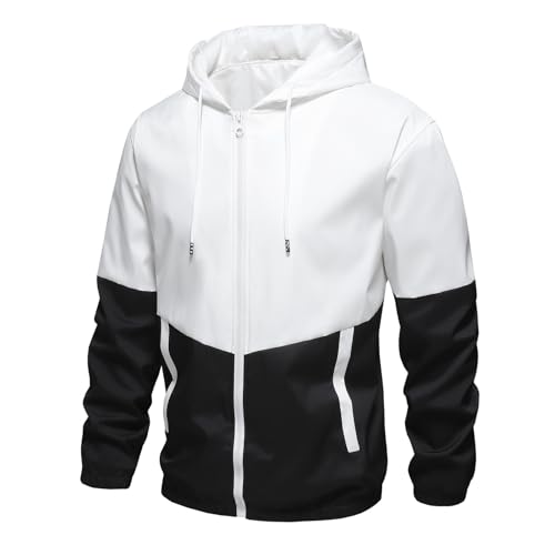 Fxbar Lightweight Men's Windbreaker Two Tone Hooded Slim Fit Breathable Hooded Jacket for Outdoors & Commutes3
