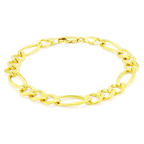 Nuragold Solid 14k Yellow Gold Figaro Chain Bracelet #TOP11