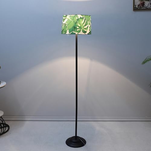 Image of tu casa Black Metal-Iron Base Foldable Floor Lamps with Palm Print & Satin Shade for Bedroom, Living Room, Lounge, Office Area, Gifting Without Bulb for Home Decoration (Height - 53 inch)