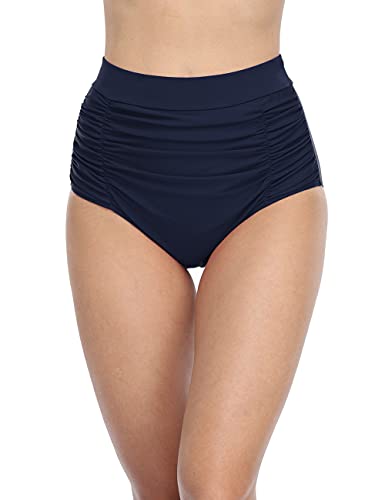 Firpearl Women's High Waisted Swim Bottom Shirred Bikini Tankinis Briefs Tummy Control Swim Shorts Us10 Navy #TOP1