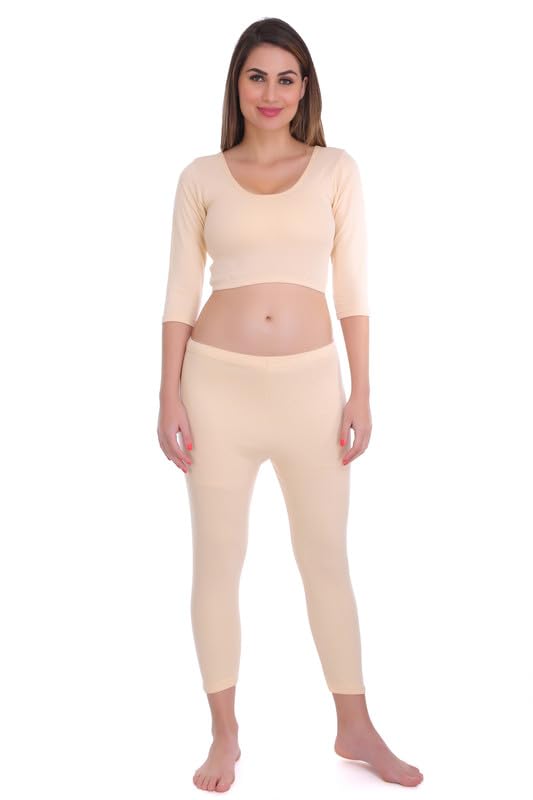 selfcare Women Solid Cotton Blend Round Neck 3/4 Sleeve Thermal Top and Pyjama Set-picture-23